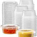 {1.5 oz,200 Sets} Clear Diposable Plastic Portion Cups With Lids, Small Mini Containers For Portion Controll, Jello Shots, Meal Prep, Sauce Cups, Slime, Crafts, Disposable Souffle Cups