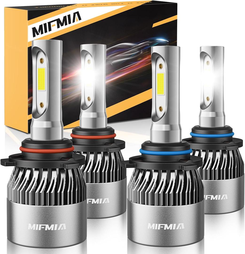 MIFMIA 𝟫𝟢𝟢𝟧 𝟫𝟢𝟢𝟨 Bulbs Combo High and Low Beam 6500K White 800% Brightness 40000LM, Non-Polarity Plug and Play with Fan, IP68 Waterproof Off-Road Lights, Pack of 4