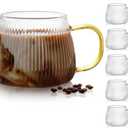 AVLA 5 Pack Glass Coffee Mugs, 16 OZ Unique Vertical Stripes Coffee Cup, Clear Large Tea Glasses with Handle, Vintage Transparent Glassware for Hot/Cold Beverages, Cappuccino, Latte, Espresso, Juice