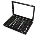 Frebeauty Ring Organizer Tray 100 Slots Ring Holder with Clear Lid Velvet Storage Box Jewelry Tray for Jewelry Store Earring Display Case for Jewelry Show Studs Box for Women(Black)