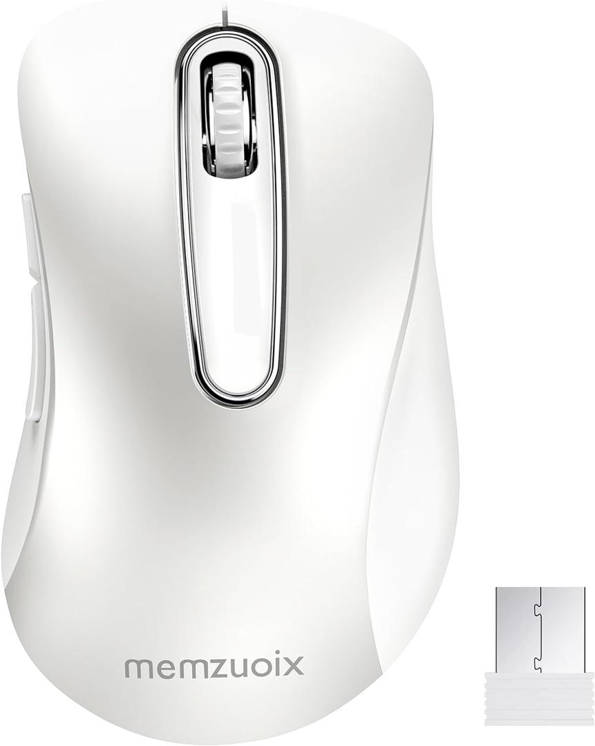 memzuoix 2.4G Wireless Mouse, 1400 DPI Computer Mice with USB Receiver, Portable Wireless USB Mouse Battery Powered Cordless Mice for Laptop, PC, Desktop, 5 Buttons (White)