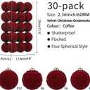 RoseCraft 30PCS Burgundy Velvet Christmas Ball Ornaments Set, 60MM/2.3Inch Shatterproof Flocked Ornament for Christmas Tree Hanging Holiday Valentine's Day Party Xmas Decorations.