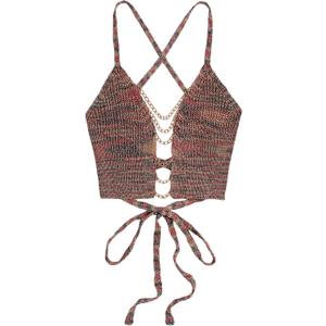 Floerns Women's Lace Up Backless Knitted Camisole Sleeveless Cropped Cami Tops (Brown Multi)