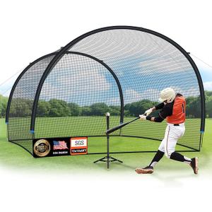ORIENGEAR Baseball Batting Cage for Backyard, Fully Enclosed Hitting Cage, Baseball and Softball Training Cages, Backyard Hitting and Pitching Practice Net with Frame, 1.25" Mesh