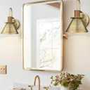 Industrial Wall Sconces Set of Two, HWH Indoor Wall Light Fixtures Barn Light, Single Wall Vanity Lamp for Bedroom Bedside Kitchen, Hammered Metal Shade, Antique Brass Finish, 5HZG74B-2L BG