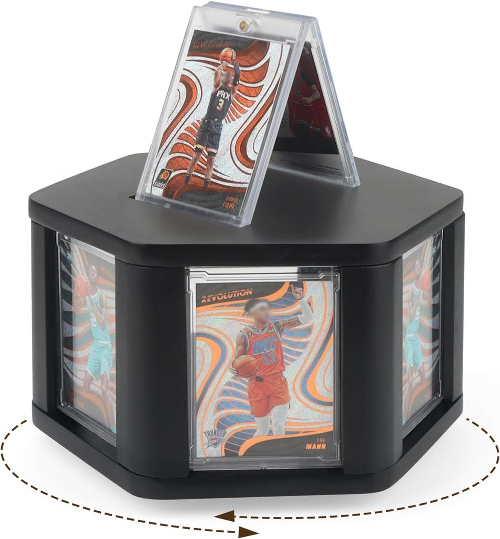 360 6-Sides Rotation Graded Trading Game Baseball Football Sports Cards Display Case Storage, Designed for Show Display 4.3 x 2.8 Inch Top Loads SLABS Case Frame Case for Card Game Collection Black