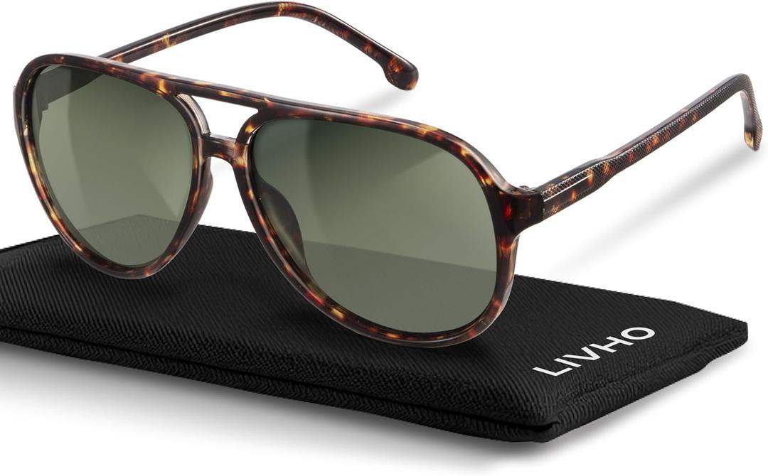 livho Trendy Polarized Aviator Sunglasses Women Men, Retro Sun Glasses for Women Men 2025, Oversized UV Protection Shades (Brown Tortoise/Green)