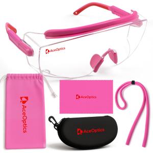Safety Glasses & Goggles  ANSI Z87, Adjustable, 5X Anti-Fog ClearShield Lenses, Includes Premium EVA Hard Case (Pink)