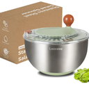 Stainless Steel Salad Spinner, Lettuce Spinner with Drain, Non-Slip Base, Stop Button, Vegetable Dryer, BPA Free, 5.3 Qt