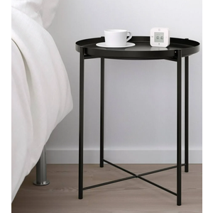 Fancial Round Side Table，Metal Small Bedside Nightstand, 16.73" D x 16.73" W x 20.47" H, Black