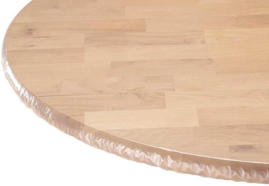 Yourtablecloth Heavy Duty Clear Vinyl Round Fitted Tablecloth (Table Cover) Elasticized Tablecloth Great for Protecting Your fine Tables and Table Linen 48"