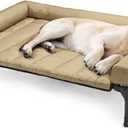 Veehoo Cooling Elevated Dog Bed Add Removable Waterproof Bolster Cushion Mat, Raised Pet Cot with Breathable Teslin Mesh, No-Slip Feet, Dog Couch Bed for Indoor Outdoor, 42x30inches, Beige, CWC2331B