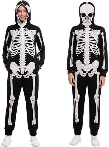 Spooktacular Creations Halloween Skeleton Costume, Adult Skeleton Costume Jumpsuit for Women Halloween Cosplay Dress Up Party Medium
