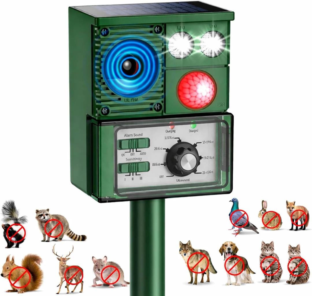 2026 Upgraded Solar Animal Repellent, Cat Repellent Outdoor, Squirrel Repellent, Deer Repellent Devices, Ultrasonic Pest Repeller Dog, Raccoon, Skunk, Rabbit, Rodent, Waterproof, Motion Detection