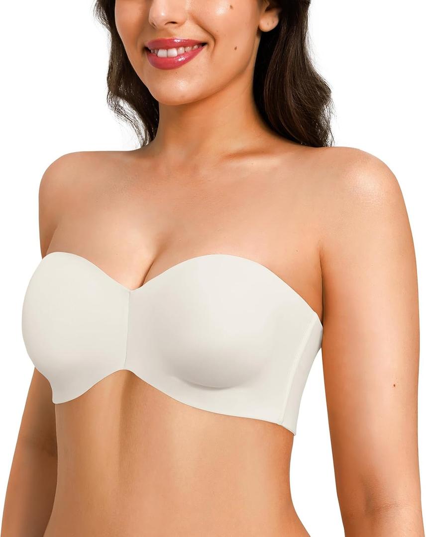 Bandeau Strapless Bras for Women Push Up Bra Support Bralettes Minimizer Unlined Underwire Everyday Bras Tube Top (38B)