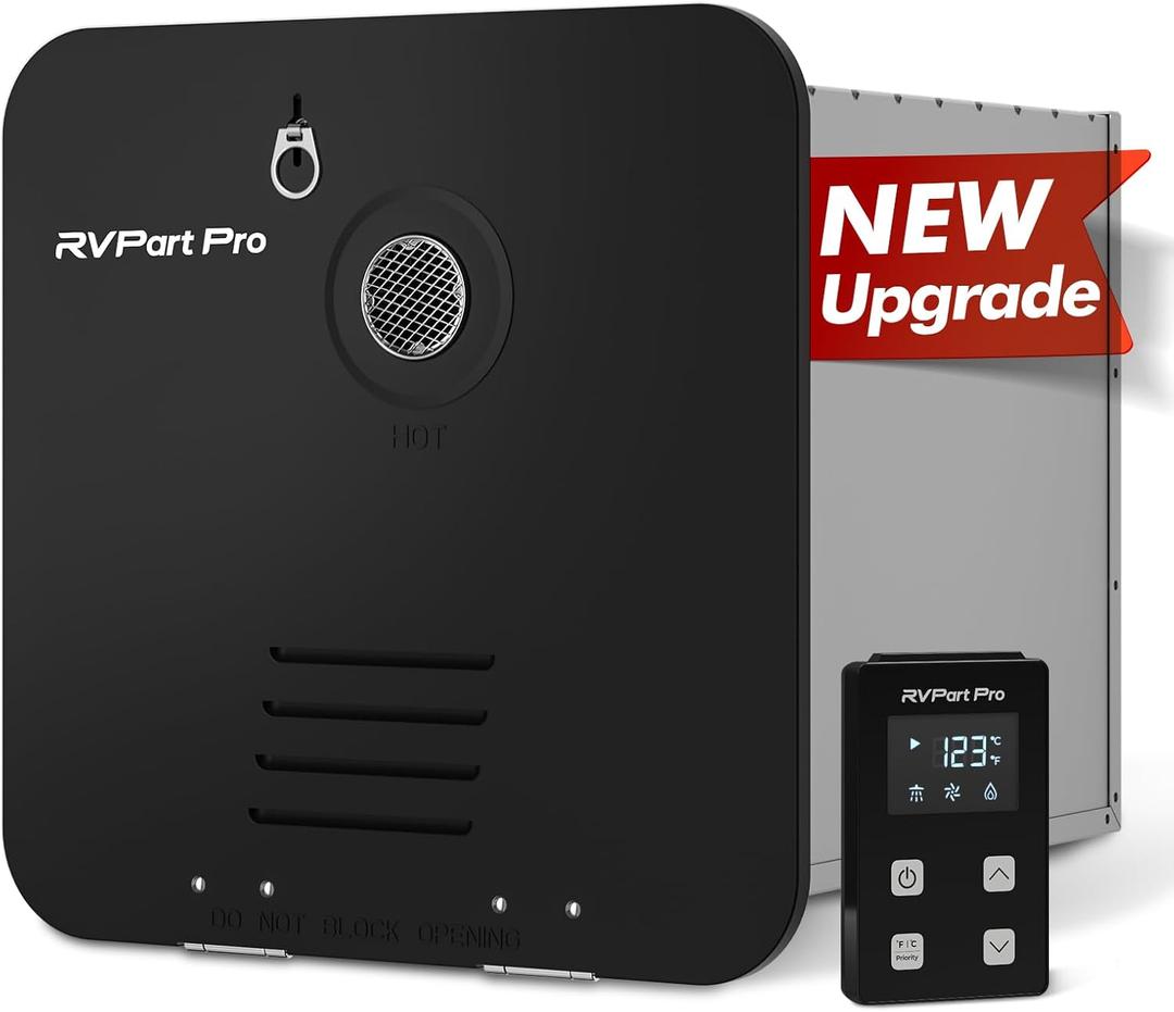 RV Tankless Water Heater Propane Gas, RVPart Pro, with 15"x15" Black Door and Remote Controller, DC 12V, 724 Technical Support, High Altitude, Easy Installation, Compatible with All RVs,GT60,Black