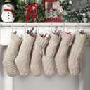 6 Pcs Christmas Stockings 18" Cable Knit Neutral Stockings Rustic Farmhouse Fireplace Xmas Decor Handmade Boho Knit Socks for Mantel Tree Wall Holiday Decorations(Cream)