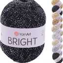 YarnArt Bright Metallic Glitter Yarn  80% Polyamide 20% Metallic Polyester, 90g 340m, Soft Sparkle Fiber for Crochet, Lace, Summer Tops & Accessories  4 mm Needle & Hook (107, Black Silver)