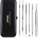 JPNK Blackhead Remover Tool Comedones Extractor Acne Removal Kit for Blemish, Whitehead Popping, 6 Pcs Zit Removing for Nose Face Tools with a Leather Bag (Silver)