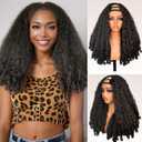 Afro Curly V Part Half Wig Synthetic U Part kinky straight Hair Texture with Unique Bouncy Curls End 24 Inch Natural Black Heat Friendly Afro Wigs for Black Women No Leave out Clip in