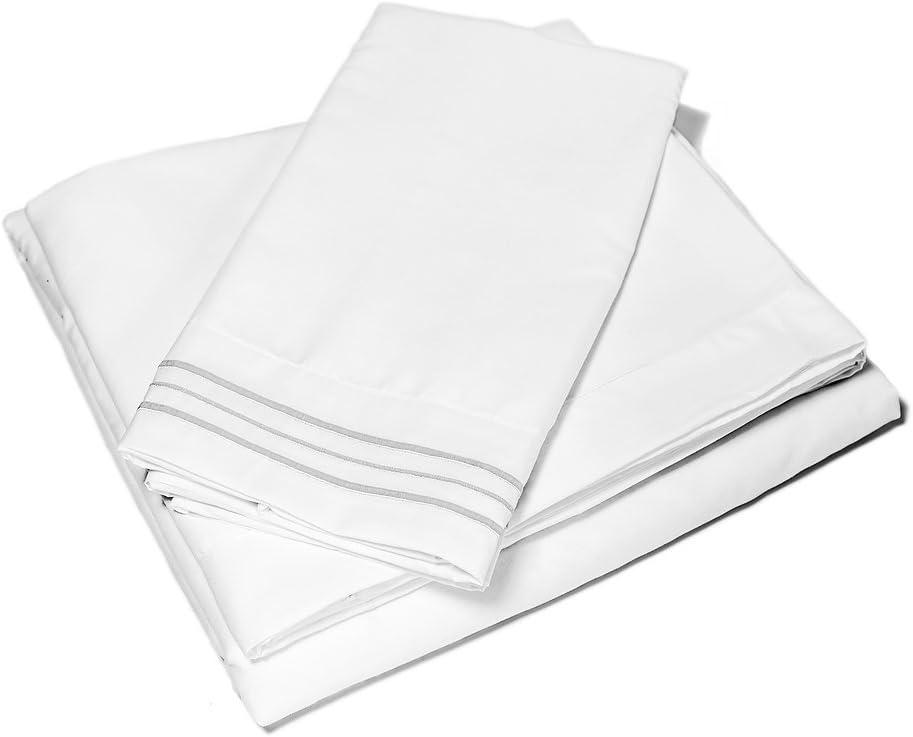 Microfiber Bedding Set (Twin, White)  Non-Slip Deep Pockets  Cute & Comfortable Bed Sheets & Pillow Cases