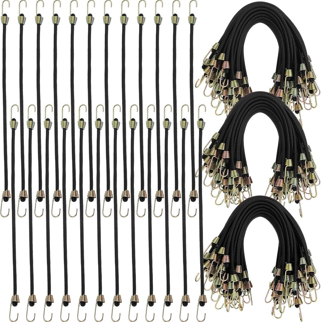 GliCraft 50 Pcs Mini Bungee Cords with Hooks Small Bungee Cords Short Elastic Straps for Luggage Bikes Camping Tools Tarp Cargo Motorcycle(10 Inch, Black)