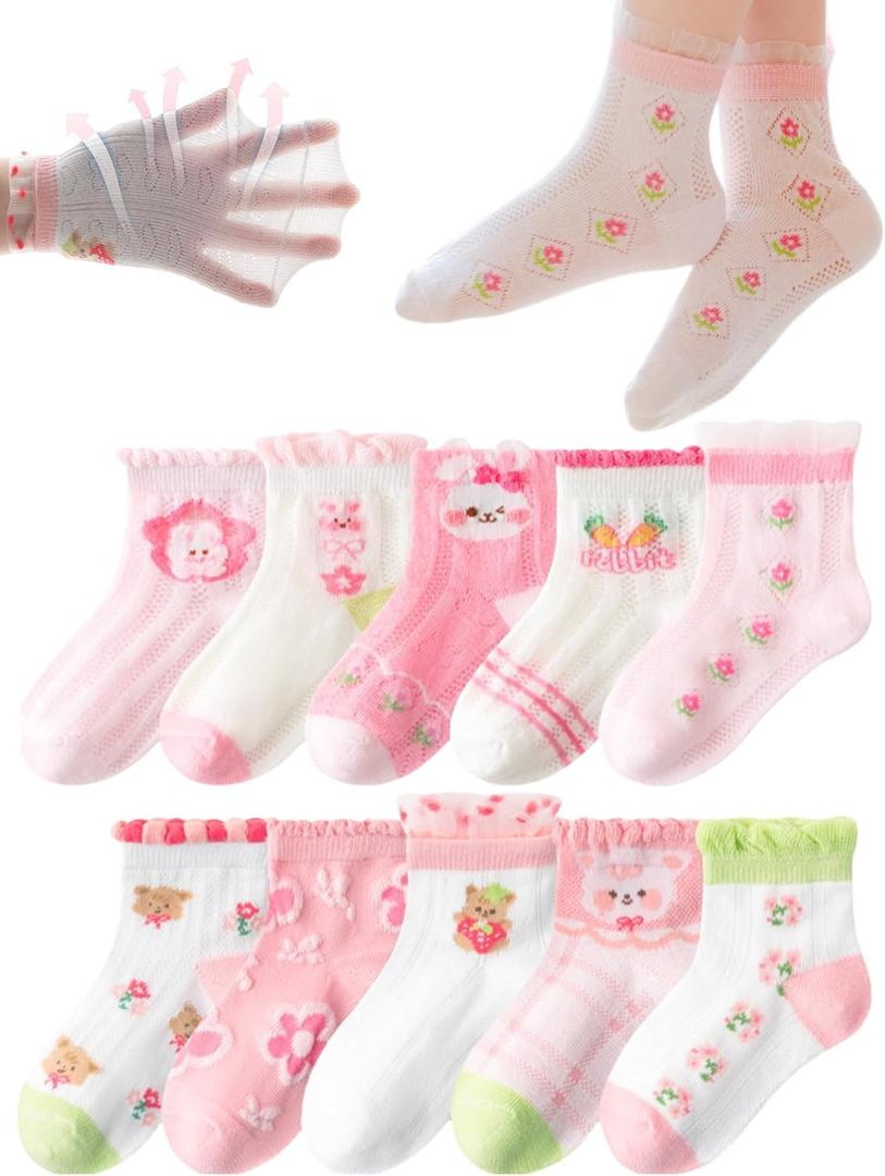 Toddler Baby Girl Lace Mesh Crew Socks, Princess Mary Jane Dress Socks, 10 Pairs (3-5T, Style4)