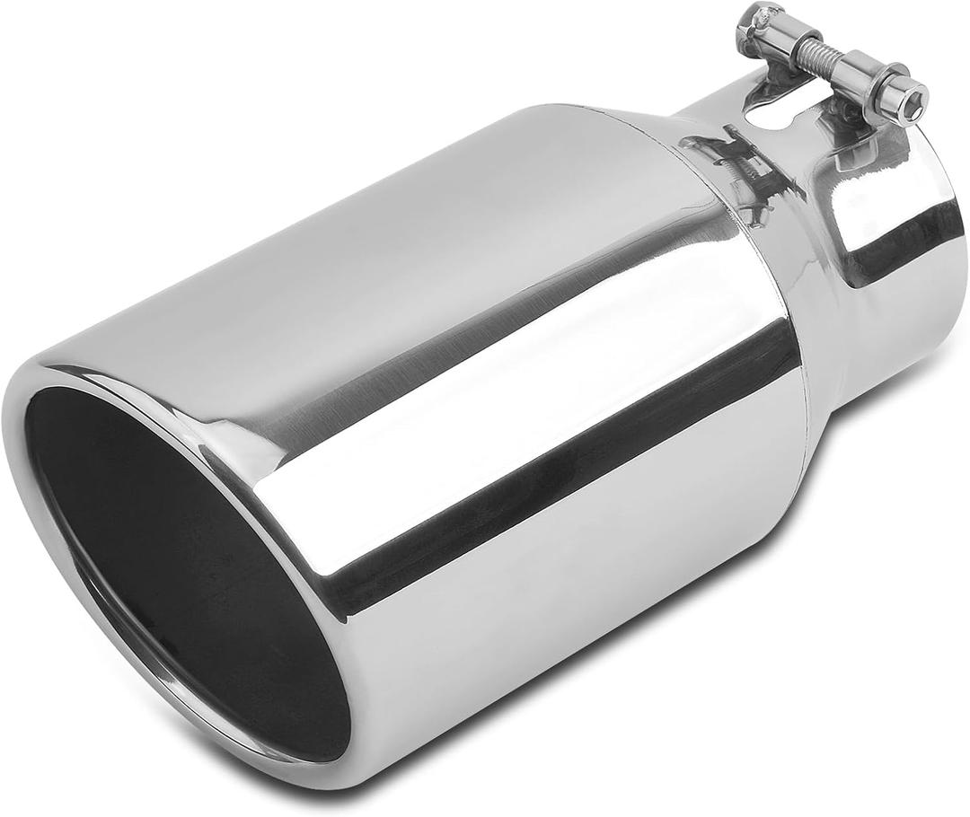 Vurkcy 3 inch Inlet Exhaust Tip, 4.5" Outlet 9" Overall Length Stainless Steel Exhaust Tail Pipe, Bolt-On, Polished Tailpipe, Silvery(Only Fit for Tailpipe Outlet is 3", Need Measure OD)