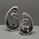 Home Decor Accent,Porcelain Art Mid Century Bookshelf Decorations,Gold Centerpieces for Tables,Abstract Ceramic Statue Sculpture for Coffee Table Mantel Tv Stand Centerpieces (White Silver, Large)