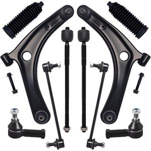 AUQDD 10Pc Front End Kit Fit For 2008-17 Mi-tsubishi Lancer (No Evo), 07-20 Outlander, 2 Lower Control Arm w/Ball Joint 2 Sway Bar Link 4 Outer Inner Tie Rod End (# K620548 K750385 EV800638 ES800471)