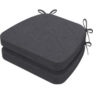 AAAAAcessories D-Shaped Chair Cushions, 2" Thick Dining Chair Pads with Ties and Removable, Machine-Washable Cover, 17" x 16", Set of 2 pack, Dark Grey