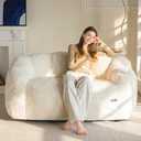 MAXYOYO Bean Bag Chair for Adults, Loveseat Floral Shaped Bean Bag Sofa, Ultra Soft Love Seat Mini Sofa Couch, Faux Fur Reading Chair for Living Room Bedroom, Beige