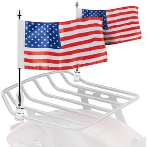 6.5" x 11" US Flag with Pole Mount for Harley, Honda, Suzuki, Kawasaki, Goldwing, Yamaha Compatible with 1/2" Motorcycle Round Luggage Rack (2PCS)