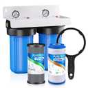 PUREPLUS 2-Stage Whole House Water Filtration System, 10" Universal Home Filtration, with Sediment &Iron Reduce, Carbon Filter, Reduce Iron, Chlorine, Taste, Includes Pressure Gauges, 1" Inlet/Outlet (Blue)