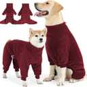 Dog Winter Coat, Warm Fleece Jacket, Windproof Pullover Jumpsuit, Full Body Dog Pajamas Onesie, Cold Weather Clothes for Medium Large Dog (Red), Large