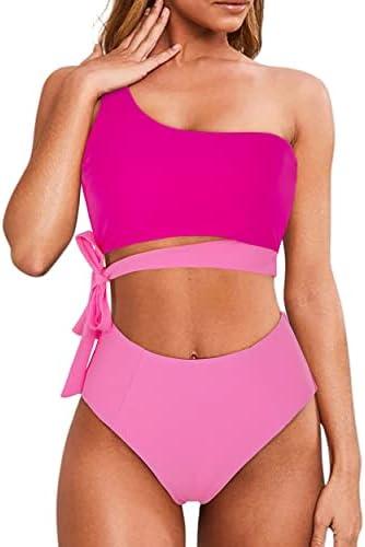 MOOSLOVER Women One Shoulder High Waisted Bikini Tie High Cut Two Piece Swimsuits L