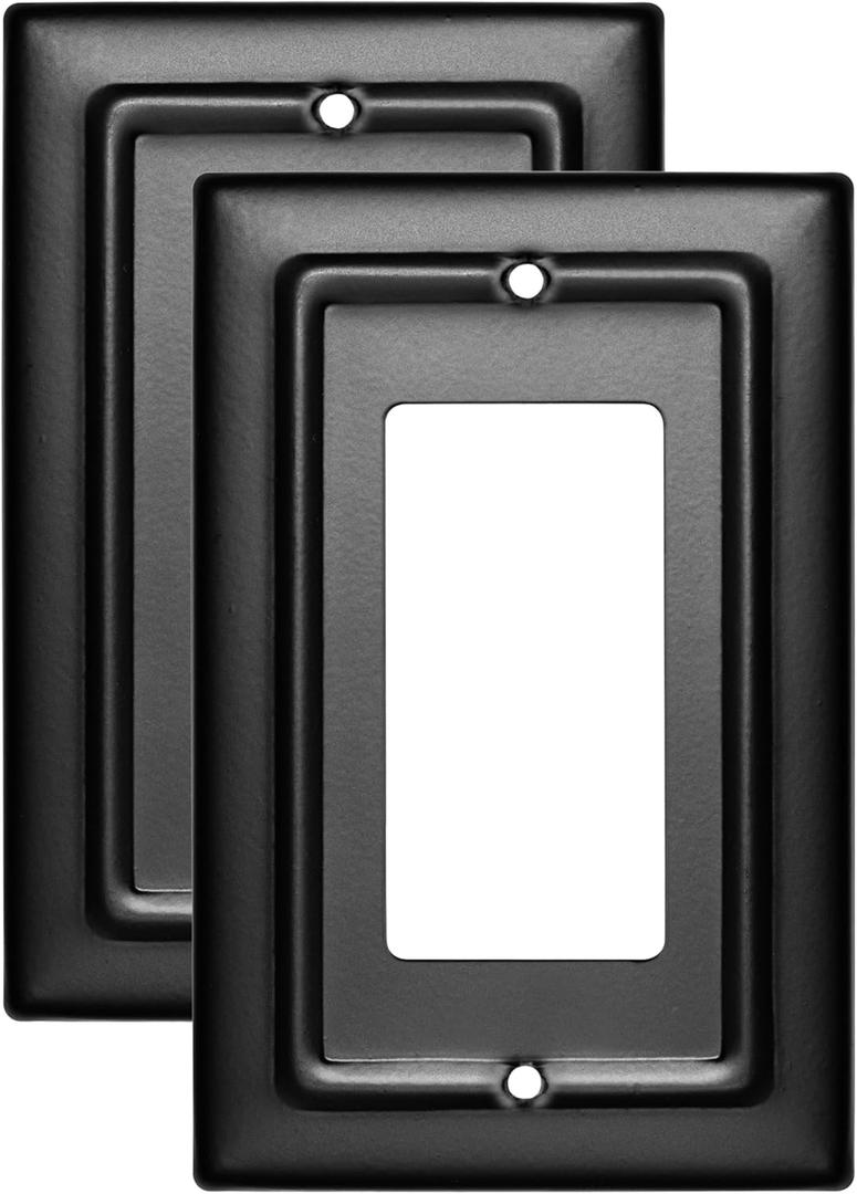 Monarch Abode Rocker Light Switch Cover Plate  1-Gang Matte Black Decorator Wall Plates, Architectural Decorative Outlet Covers Wall Plates for Receptacle, GFCI Electric Outlet Cover, Pack of 2