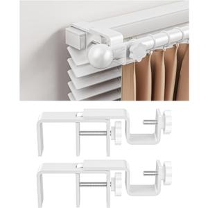 Over-Blinds Curtain Rod Brackets for Outside-Mounted Blinds, Blinds Curtain Rod Brackets for 1.32 Rectangular Headrails, Tool-Free No-Drill Installation for Apartments, Rentals Set of 2 (White)