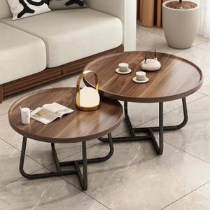 Windpost Round Nesting Coffee Table Set of 2, 28" Round Walnut with Fluted