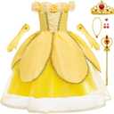 Princess Belle Dress up Costume for Girls Yellow Dresses Halloween Cosplay Birthday Outfit with Accessories (5-6 Years)