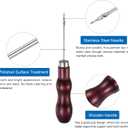 2 x HARFINGTON 3pcs Handwork Sewing Awl Double Gourd Hook Head Awl Leather Punch Hole Tool with Wooden Handle Scratch for Broken Wire Drilling Stitching Repair and DIY Handmade, Rosewood Color