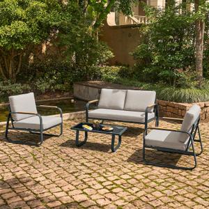 EAST OAK 4-Piece Patio Furniture Set, Outdoor Patio Set, 4.7inch Removable & Washable Deep Seating Cushion, 2024 Upgrade Outside Conversation Sets, Dark Grey & Griege
