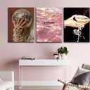 Kdyudo 3pcs Pink Disco Ball Canvas Framed Wall Art,Fashion Bar Cart Cocktail Fun Poster Print Pearl Perfume Girl Pictures Suitable for Girl Dormitory Bedroom Apartment Wall Decoration 16x24 inch