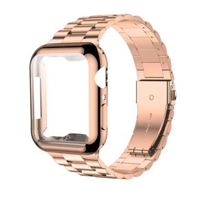 iiteeology Compatible with Apple Watch Bands 44mm Series 6 5 4 Se, Upgraded Stainless Steel Band with iWatch Screen Protector Case for Men Women Rose Gold