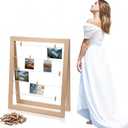 Sintuff Photo Display Board with Clips Farmhouse Picture Collage Board Picture Frame Clothesline Photo Display Stand Decor for Wedding Baby Shower Grad Postcard(Flat Edge,Natural Wood,29x24 Inches)