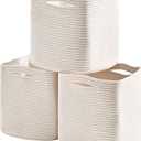 11 Inch Cube Storage Bins, 11x11 Cube Storage Bins for Cube Organizer, Square Cloth Storage Cubes, Woven Storage Baskets for Shelves, Toy Rope Baskets Storage Kids, Off White (Pack of 3)