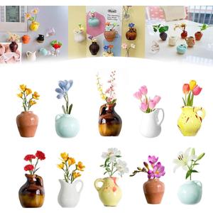 Mini Ceramic Vase Magnets for Fridge, Mini Ceramic Vase Refrigerator Magnets, 3D Vase Magnets for Kitchen, Office Decoration (10)