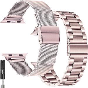 2 Pack for Apple Watch Bands for Women,Metal Strap for Apple Watch Series 11,10,Mesh Stainless Steel Replacement for iWatch 10,9,8,7,6,5,4,SE,SE 2nd,3,Ultra