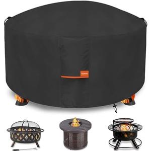 Dalema Fire Pit Cover,Outdoor Heavy Duty 600D 100% Waterproof Fire Pit Cover Round,Weatherproof Firepit Covers Round 50" Dia x 24" H,Black