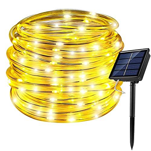 RUICHEN Solar Rope Lights Outdoor String Lights, 16.5 Ft 50 LED Tube Light Waterproof Copper Wire Fairy Lights for Garden Fence Yard Christmas Wedding Party (Warm White)